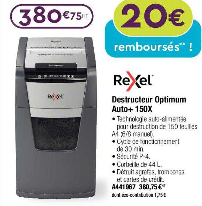 destructeur optimum auto+ 150w rexel