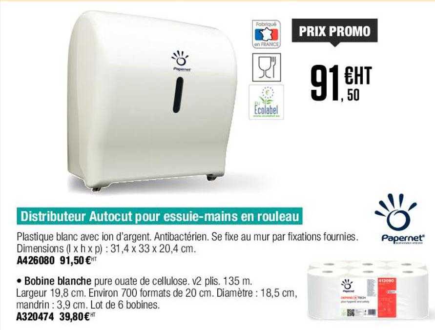 distributeur autocut pour essuie-mains en rouleau papernet