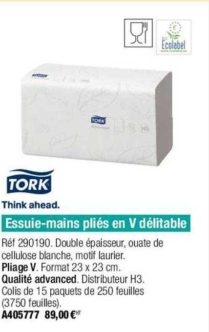 essuie-mains pliés en v délitable tork