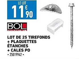 lot de 25 tirefonds + plaquettes étanches + cales po bol