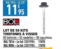 lot de 50 kits tirefonds à visser bol