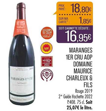 maranges 1er cru aop domaine maurice charleux & fils rouge 2019