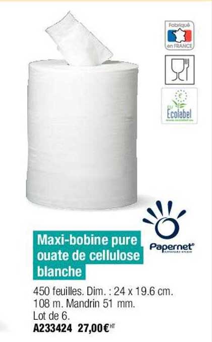 maxi-bobine pure ouate de cellulose blanche papernet