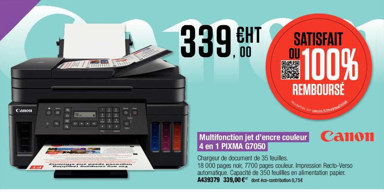 Multifonction Jet D'encre Couleur 4 En 1 Pixma G7050 Canon
