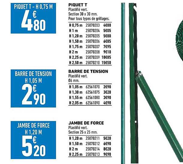 piquet t, barre de tension, jambe de force