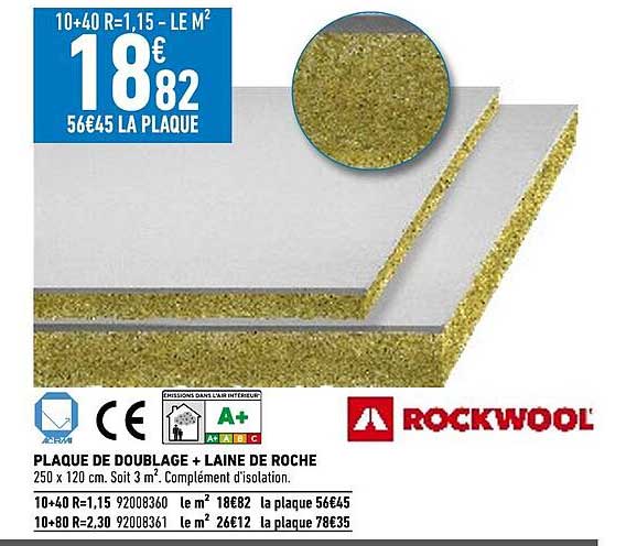plaque de doublage + laine de roche rockwool