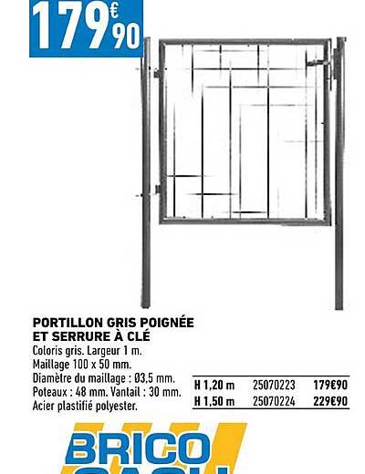 portillon gris poignée et serrure à clé