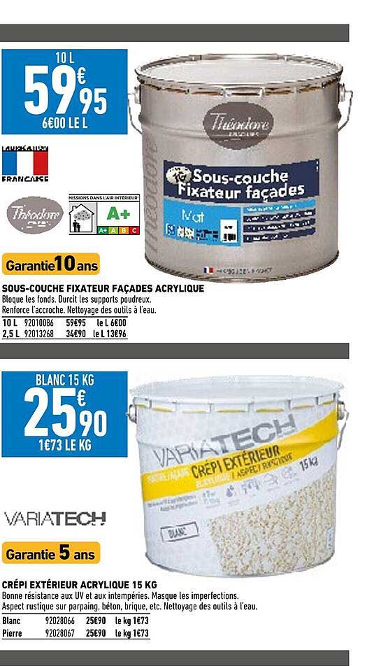 sous-couche fixateur façades acrylique, crépi extérieur acrylique 15 kg variatech