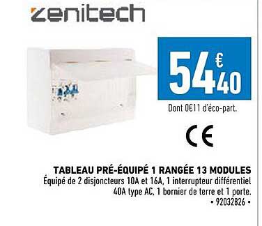 tableau pré-équipé 1 rangée 13 modules zenitech