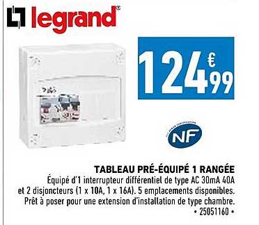 tableau pré-équipé 1 rangée legrand
