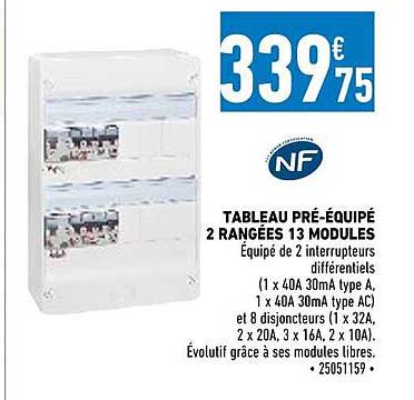 tableau pré-équipé 2 rangées 13 modules