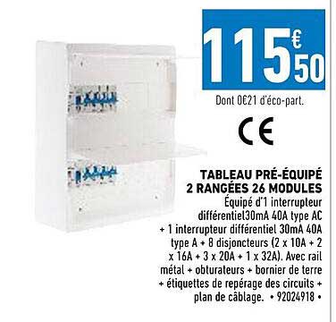tableau pré-équipé 2 rangées 26 modules