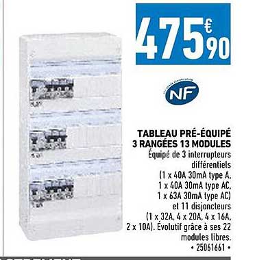 tableau pré-équipé 3 rangées 13 modules