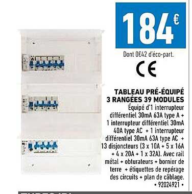 tableau pré-équipé 3 rangées 39 modules