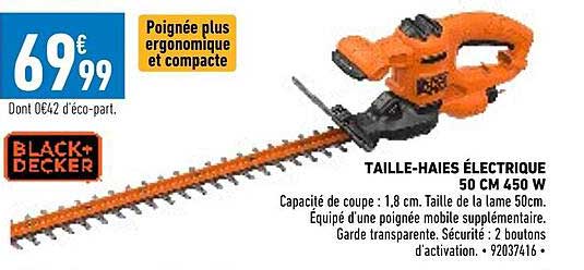 taille-haies électrique 50 cm 450 w black + decker