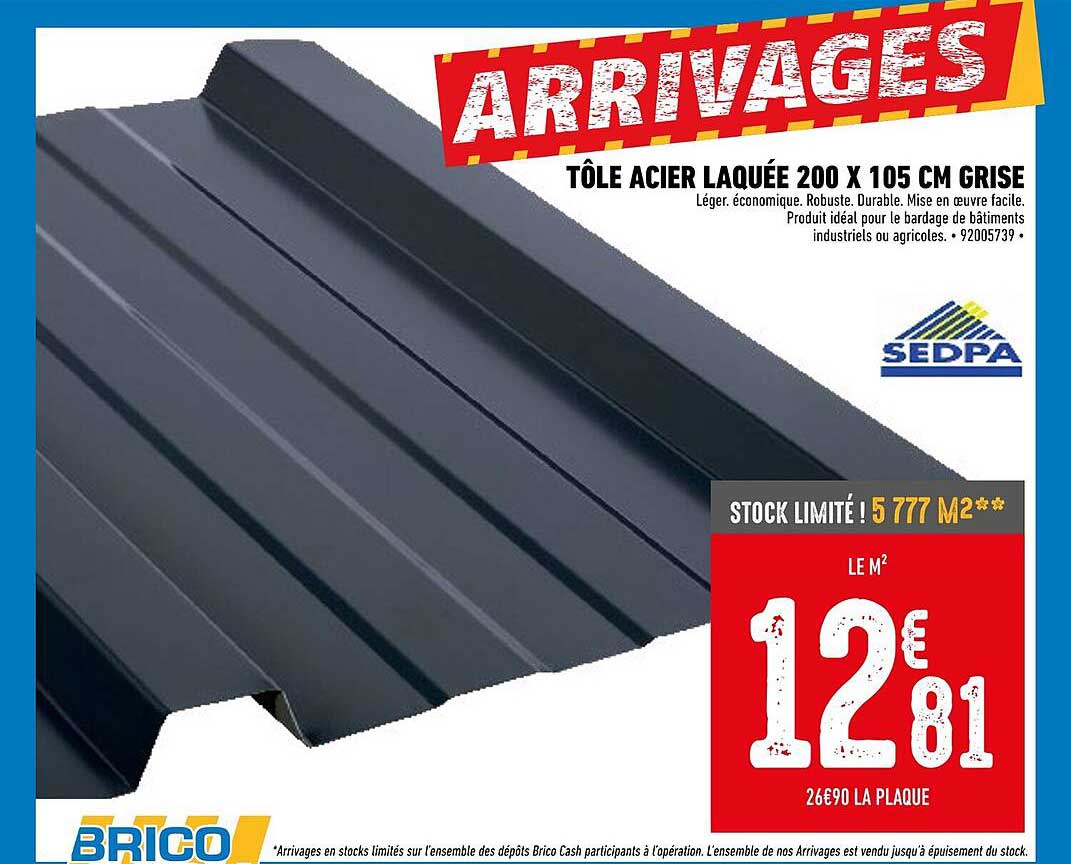 tôle acier laquée 200 x 105 cm grise sedpa