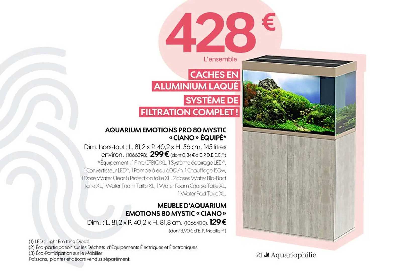 Aquarium émotions Pro 80 Mystic «ciano» équipé, Meuble D'aquarium émotion 80 Mystic «ciano»