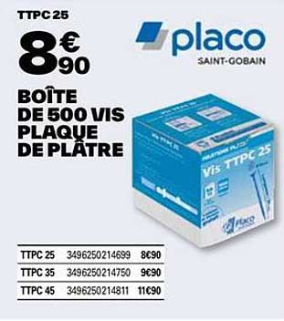boîte de 500 vis plaque de plâtre placo