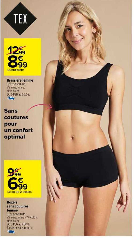 boxers sans coutures femme tex, brassière femme tex