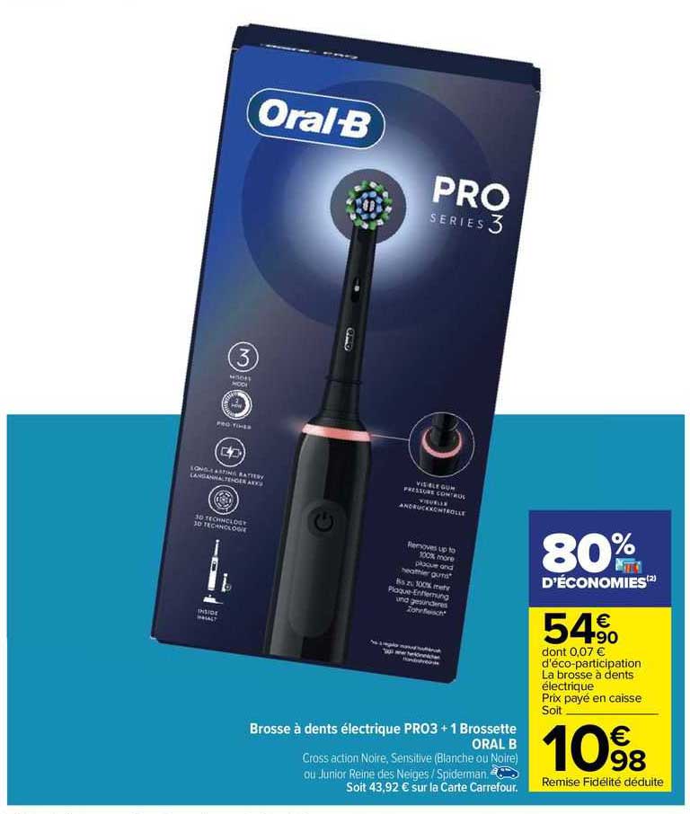 brosse à dents électrique pro3 + 1 brossette oral-b