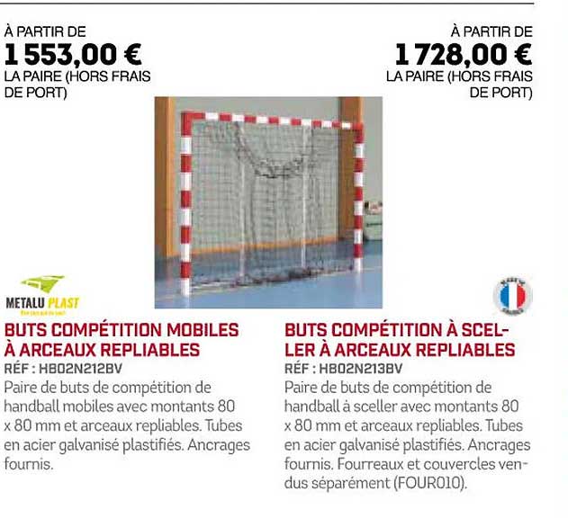 buts compétition mobiles à arceaux repliables buts compétition à sceller à arceaux repliables metalu plast