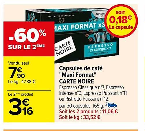 capsules de café "maxi format" carte noire
