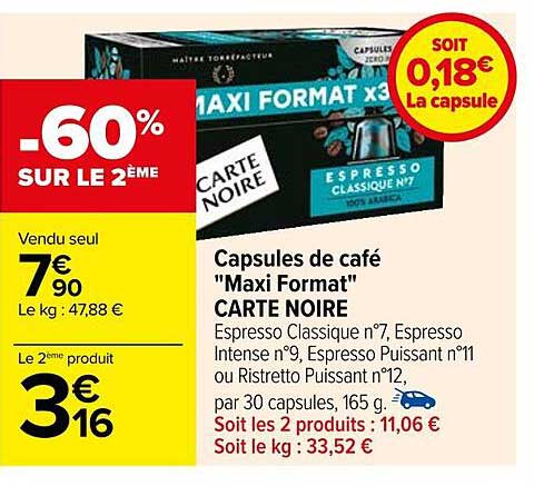 capsules de café "maxi format" carte noire