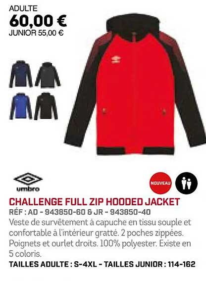 challenge full zip hooded jacket umbro