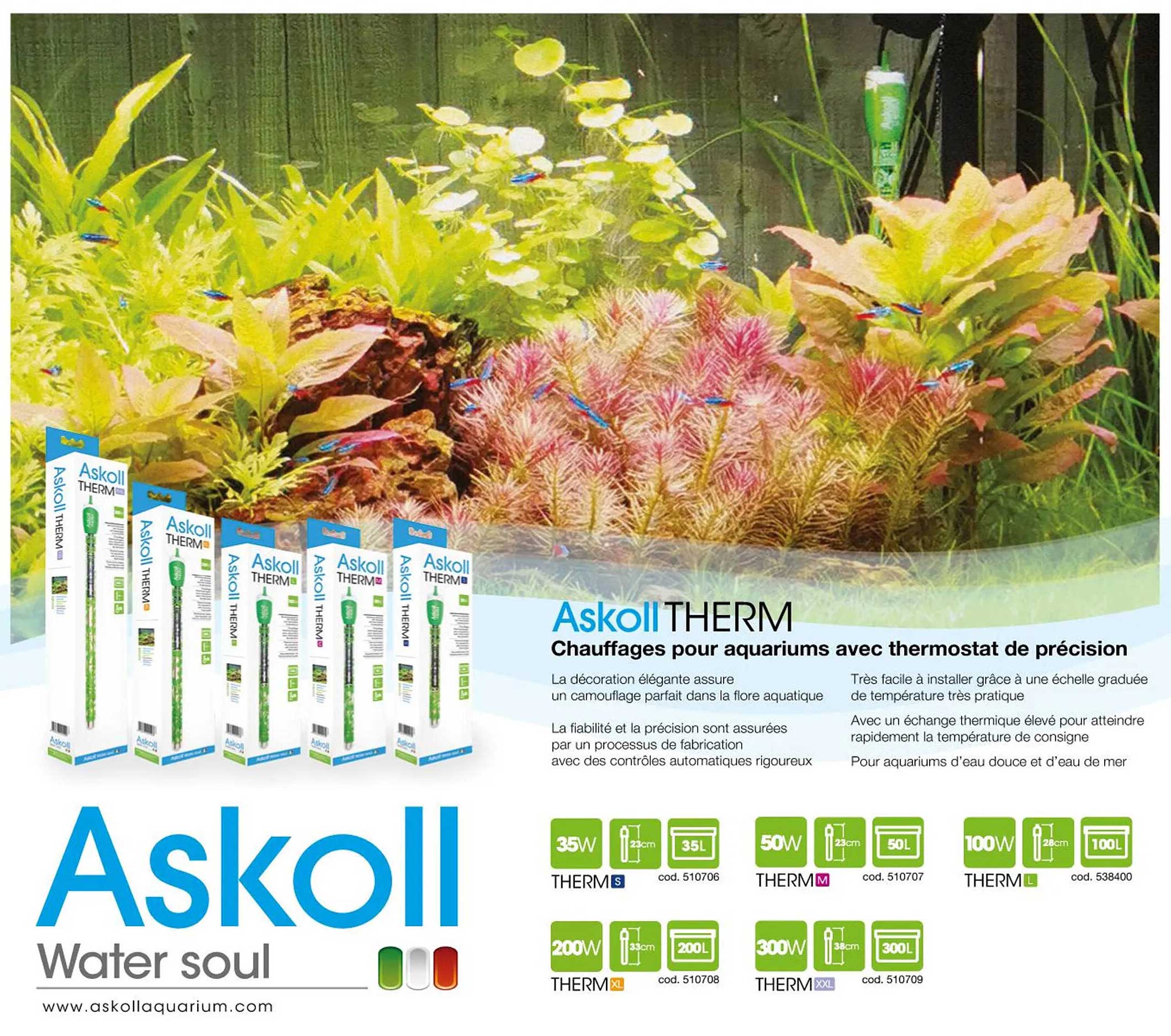 chauffages pour aquariums avec thermostat de précision askoll therm