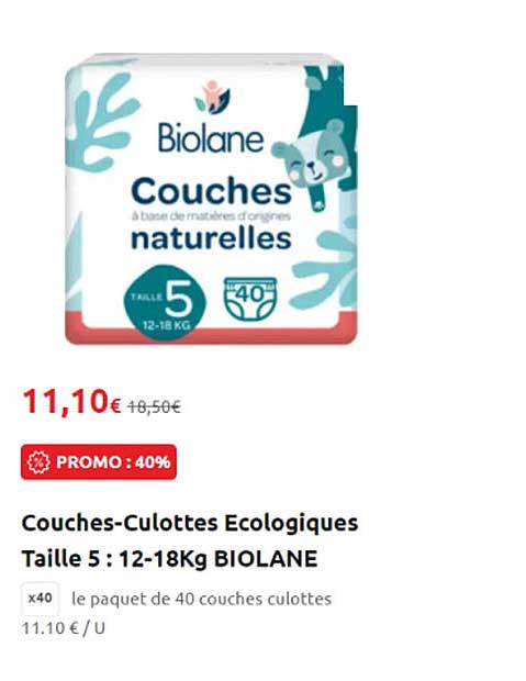 couches-culottes écologiques taille 5 : 12-18 kg biolane