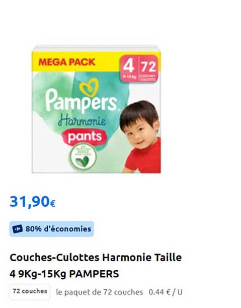 couches-culottes harmonie taille 4 9 kg- 15 kg pampers