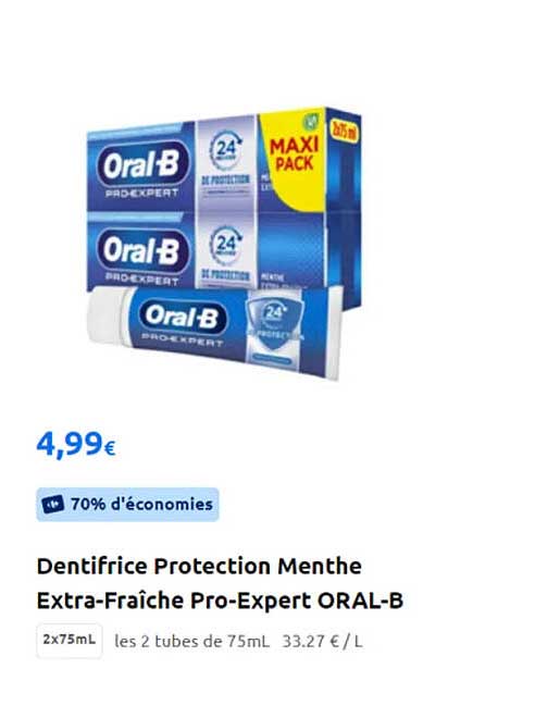 dentifrice protection menthe extra-fraîche pro-expert oral-b