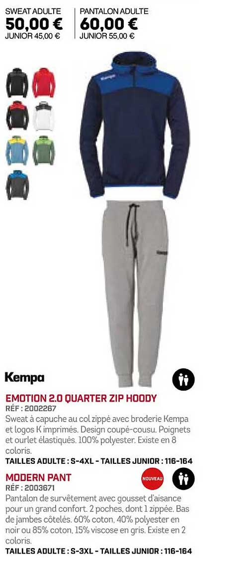 emotion 2.0 quarter zip hoody modern pant kempa