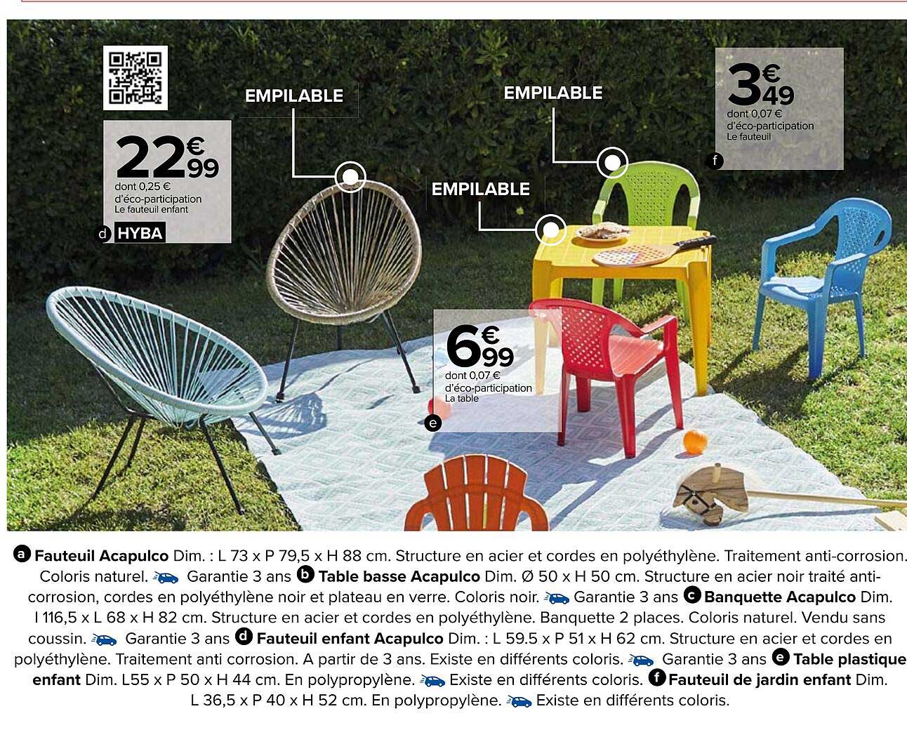 Fauteuil Acapulco, Table Basse Acapulco, Banquette Acapulco, Fauteuil Enfant Acapulco, Table Plastique Enfant, Fauteuil De Jardin Enfant