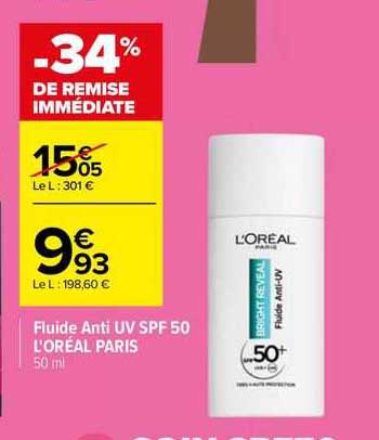 fluide anti uv spf 50 l'oréal paris