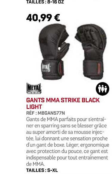 gants mma strike black light metal