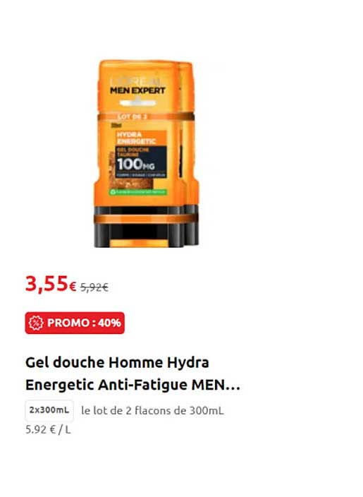 gel douche homme hydra energetic anti-fatigue men...