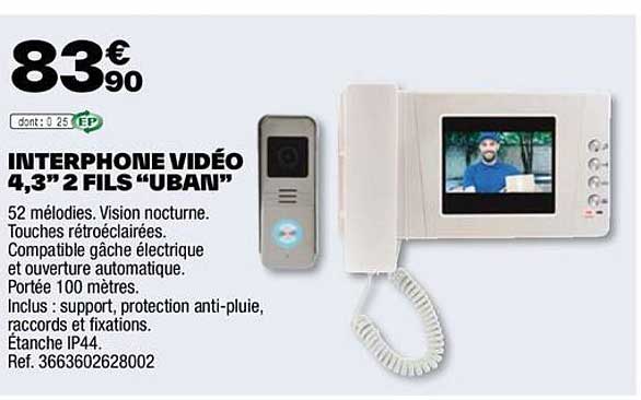 interphone vidéo 4,3" 2 fils "uban"