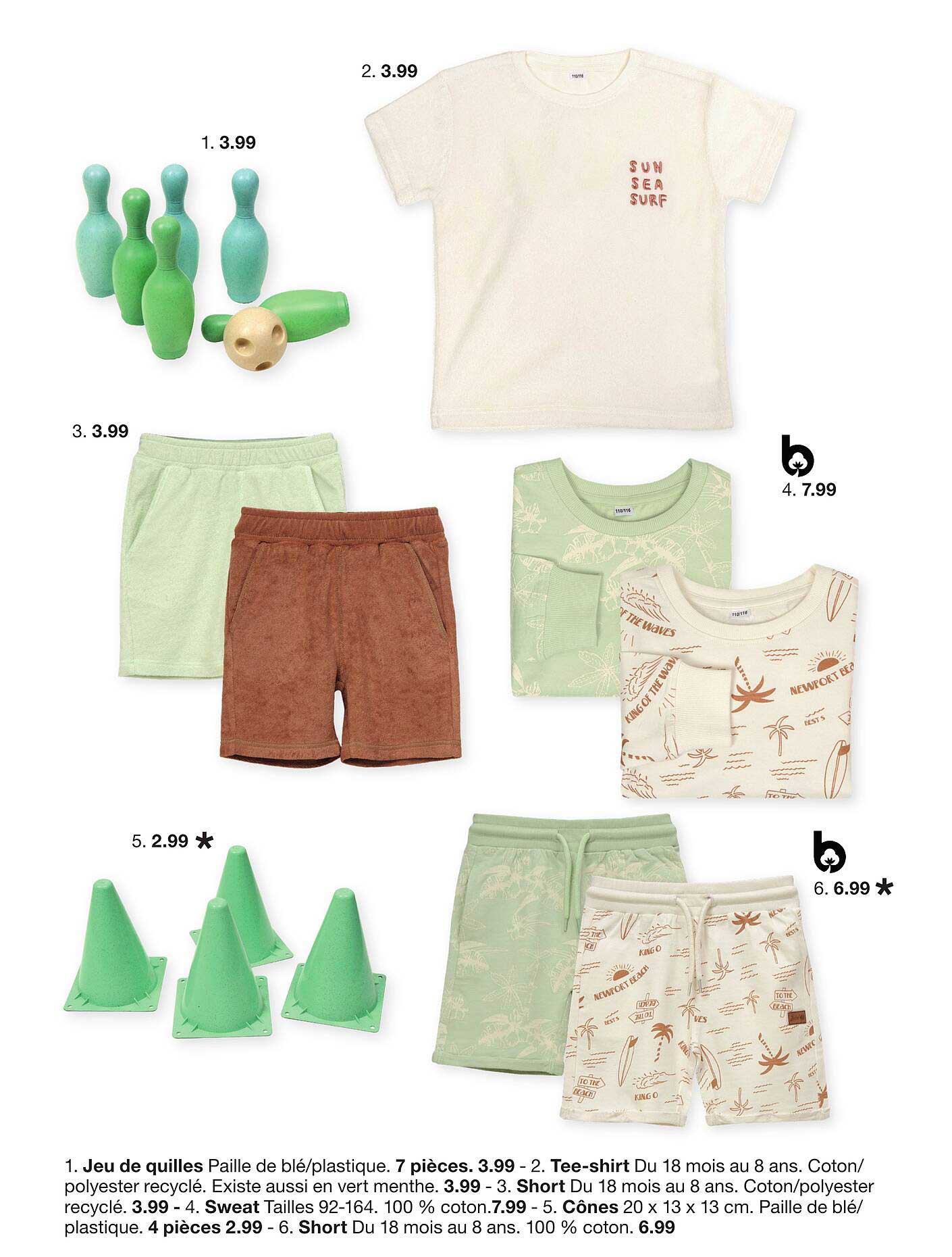 jeu de quilles, tee-shirt, short, sweat, cônes, short