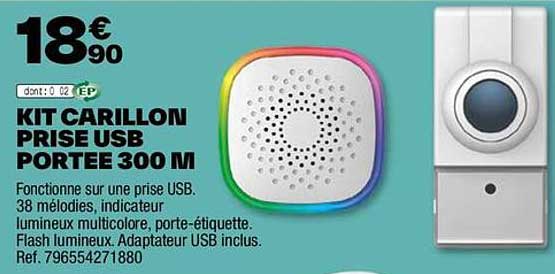 kit carillon prise usb portée 300 m