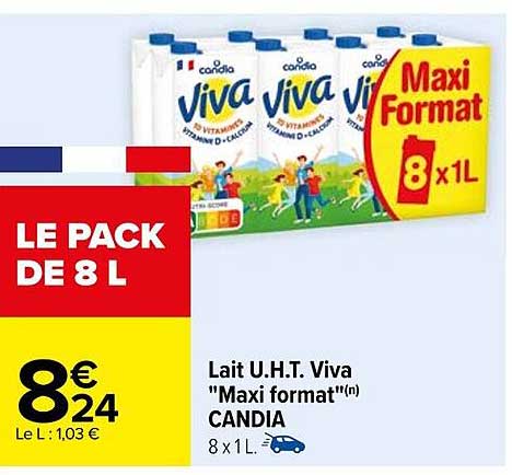lait u.h.t. viva "maxi format" candia