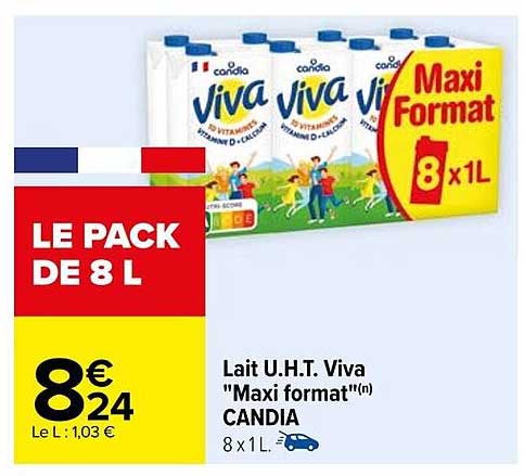 lait u.h.t. viva "maxi format" candia