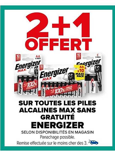les piles alcalines max sans gratuité energizer