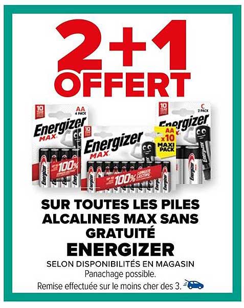 les piles alcalines max sans gratuité energizer