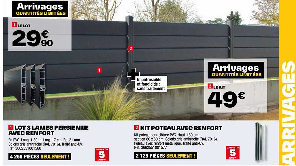 lot 3 lames persienne avec renfort, kit poteau avec renfort