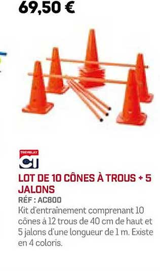 lot de 10 cônes à trous + 5 jalons ct