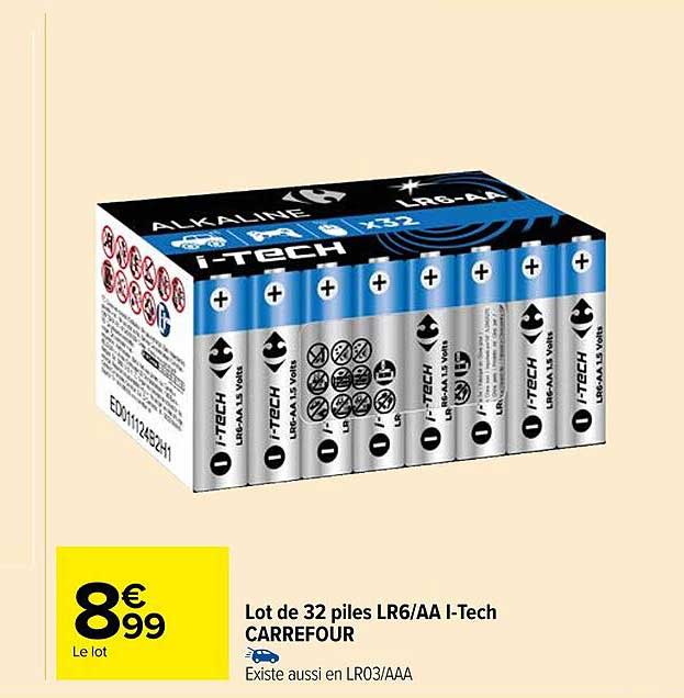 lot de 32 piles lr6/aa i-tech carrefour