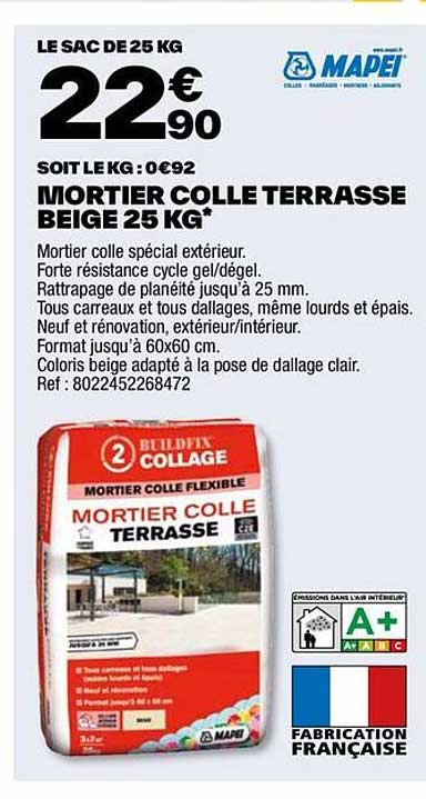 Mortier Colle Terrasse Beige 25 Kg Mapei