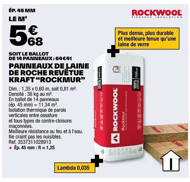 panneaux de laine de roche revêtue kraft "rockmur"