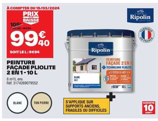 Peinture Façage Pliolite 2 En 1 - 10 L Ripolin